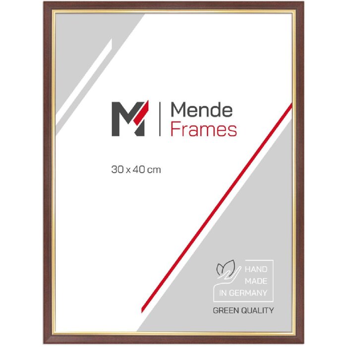 MendeFrames H007 Houten Lijst Museumglas 20x40cm Notenhout Goudrand