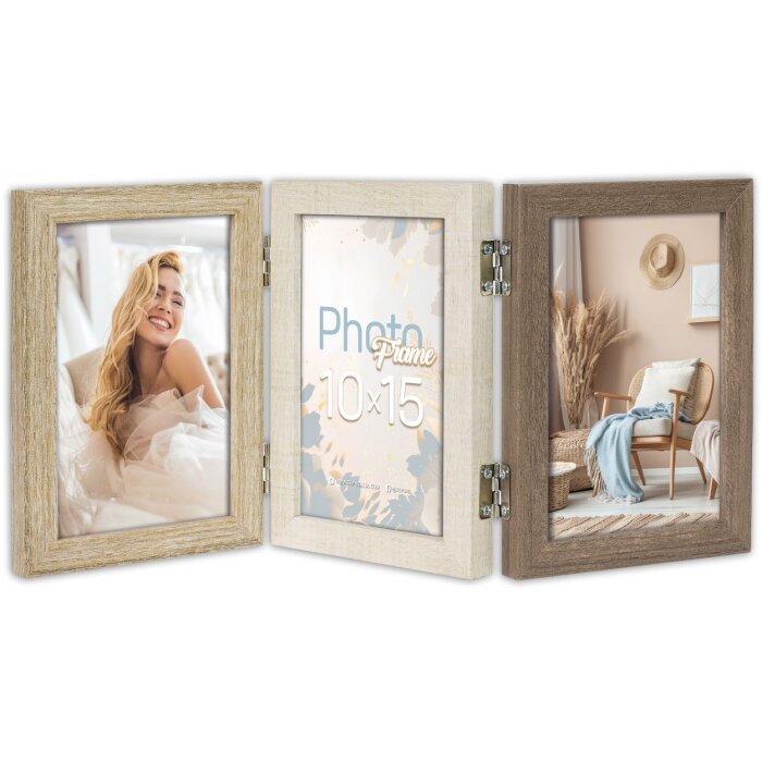ZEP SH546 Houten portretlijst Trani voor 3 foto’s 10x15 cm, bruin/beige/crème