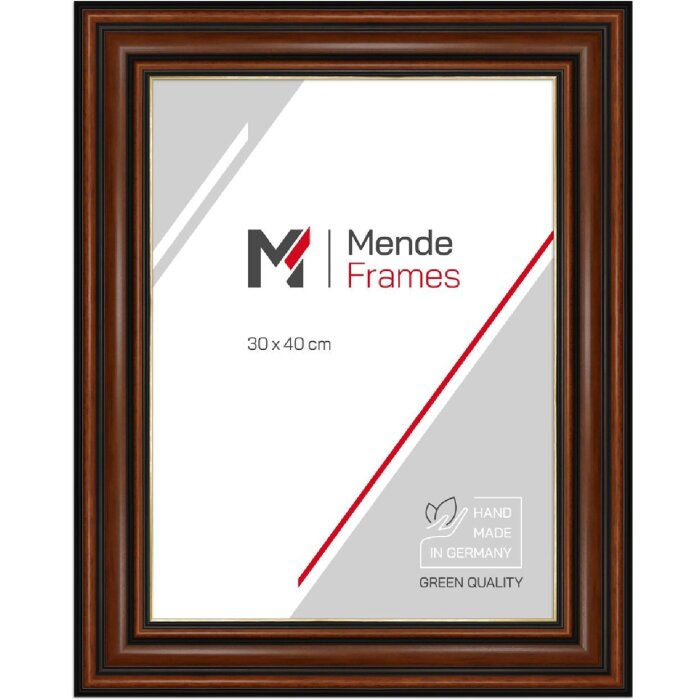 MendeFrames H017 houten fotolijst nussboom met gouden rand 40x60 cm