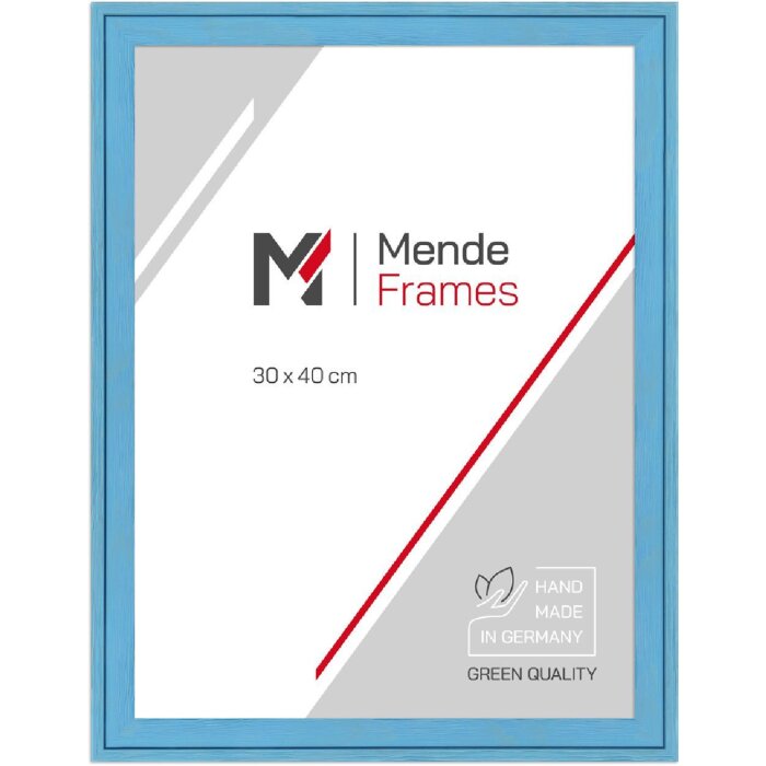 MendeFrames Houten fotolijst H120 lichtblauw gemarmerd 20x60 cm Museumsglas