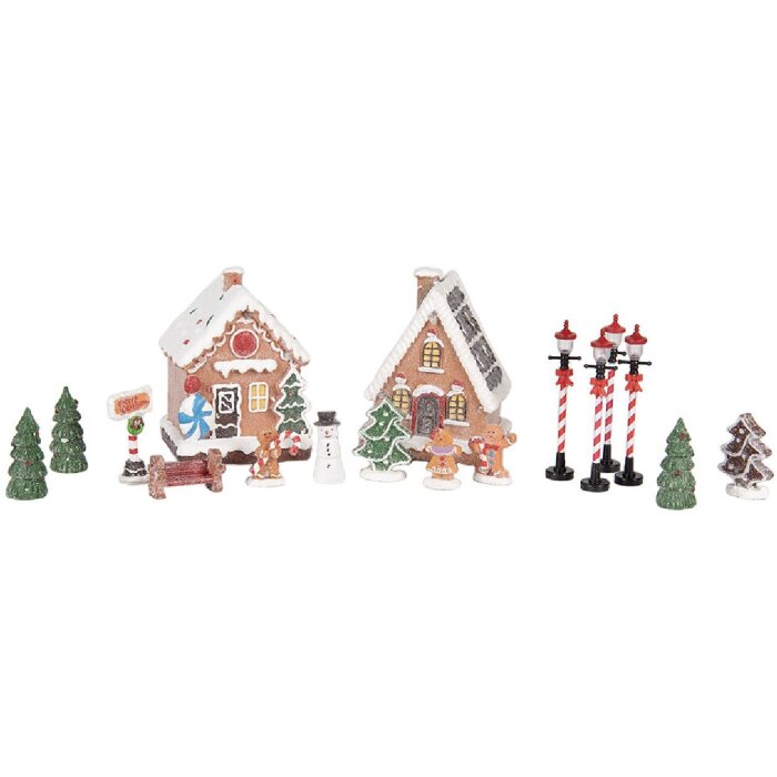 Clayre & Eef Dekohuisjes met LED - Set van 17 stuks - 9x8x13 cm