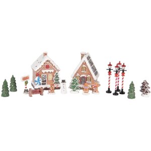 Clayre & Eef Dekohuisjes met LED - Set van 17 stuks - 9x8x13 cm