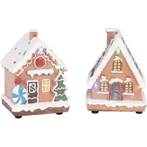 Clayre & Eef Dekohuisjes met LED - Set van 17 stuks - 9x8x13 cm