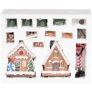 Clayre & Eef Dekohuisjes met LED - Set van 17 stuks - 9x8x13 cm