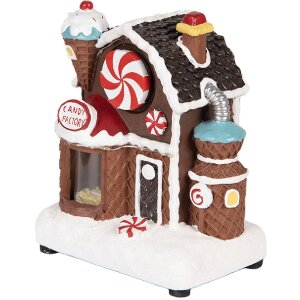 Clayre & Eef Kerstdecoratie Huis met LED, 15x11x19 cm, bruin-wit