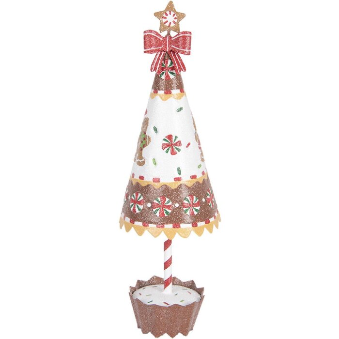 Clayre & Eef 6Y5803 Decoratie Kerstboom Ø 11x37 cm Bruin Wit