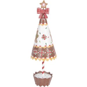 Clayre & Eef 6Y5803 Decoratie Kerstboom Ø 11x37 cm Bruin Wit