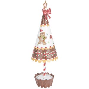 Clayre & Eef 6Y5803 Decoratie Kerstboom Ø 11x37 cm Bruin Wit
