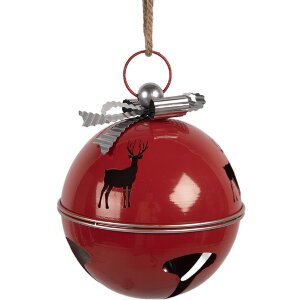 Clayre & Eef Kerstdecoratieve Klingel Rood Zilverkleurig 24x28 cm