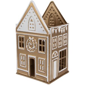 Clayre & Eef 6Y5920 Kandelaar 12x11x22 cm Goudkleurig Wit