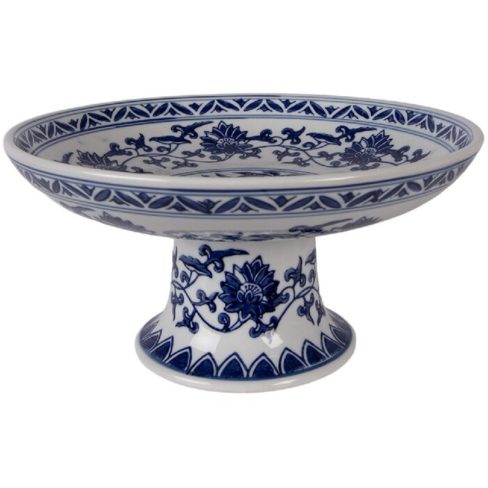 Clayre & Eef tortenplaat 26 cm wit met blauwe accenten