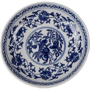 Clayre & Eef tortenplaat 26 cm wit met blauwe accenten