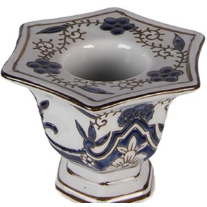 Clayre & Eef kandelaar Ø 18 cm x H 36 cm wit-blauw