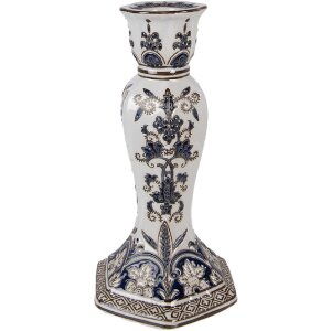 Clayre & Eef kandelaar Ø 15x28 cm wit-blauw porselein