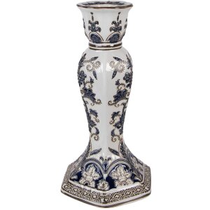 Clayre & Eef kandelaar Ø 15x28 cm wit-blauw porselein