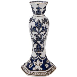 Clayre & Eef porseleinen kandelaar Ø 11x21 cm wit-blauw