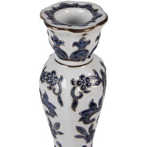 Clayre & Eef porseleinen kandelaar Ø 11x21 cm wit-blauw