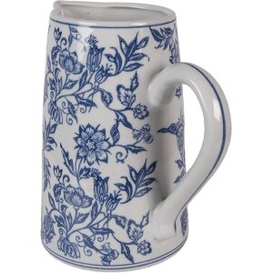 Clayre & Eef keramieke kan 21x13x21 cm wit-blauw