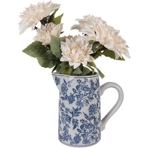 Clayre & Eef keramieke kan 21x13x21 cm wit-blauw