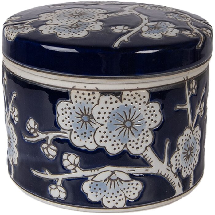 Clayre & Eef Sieradenkast Ø 12x10 cm Blauw-Wit Keramiek