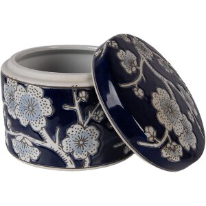 Clayre & Eef Sieradenkast Ø 12x10 cm Blauw-Wit Keramiek