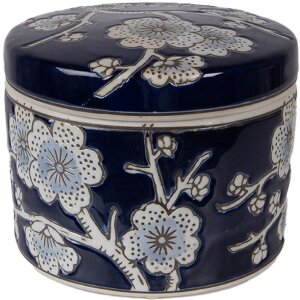 Clayre & Eef Sieradenkast Ø 12x10 cm Blauw-Wit Keramiek