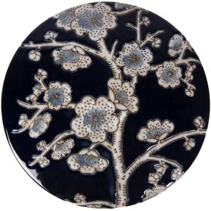 Clayre & Eef keramische sieradenkast blauw-wit met bloemenmotief Ø 18x8 cm