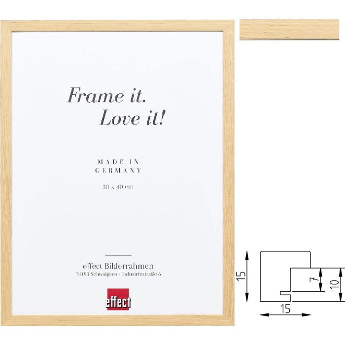 Effect Houten Foto-lijst Profil 70 Eikenhout – Massief houten fotolijst met museumglas, 1,5 cm breed, moderne afgeronde hoeken