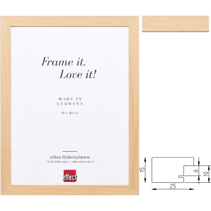 Effect Holzrahmen Profil 71 Eikenhout – Massief houten fotolijst met museumglas, 2,5 cm breed, veel formaten