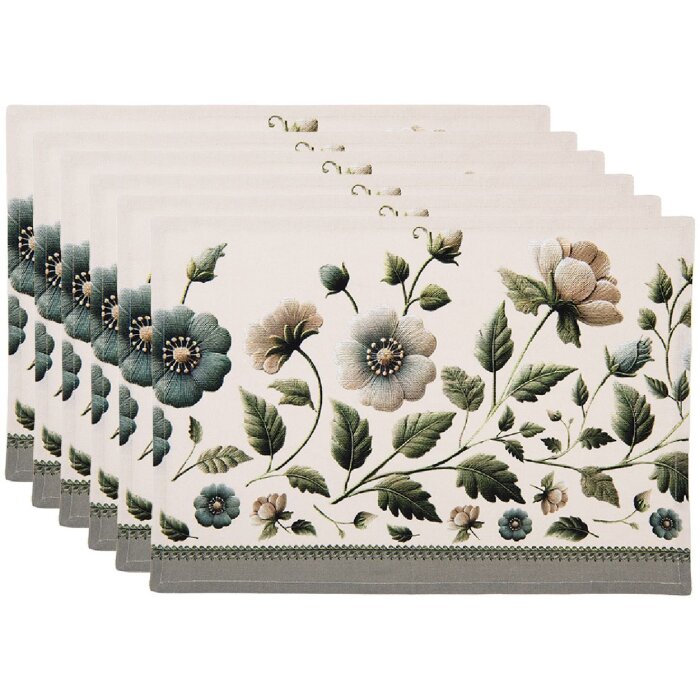 Clayre & Eef GTB40 Tafelset (6 stuks) beige-groen 48x33 cm