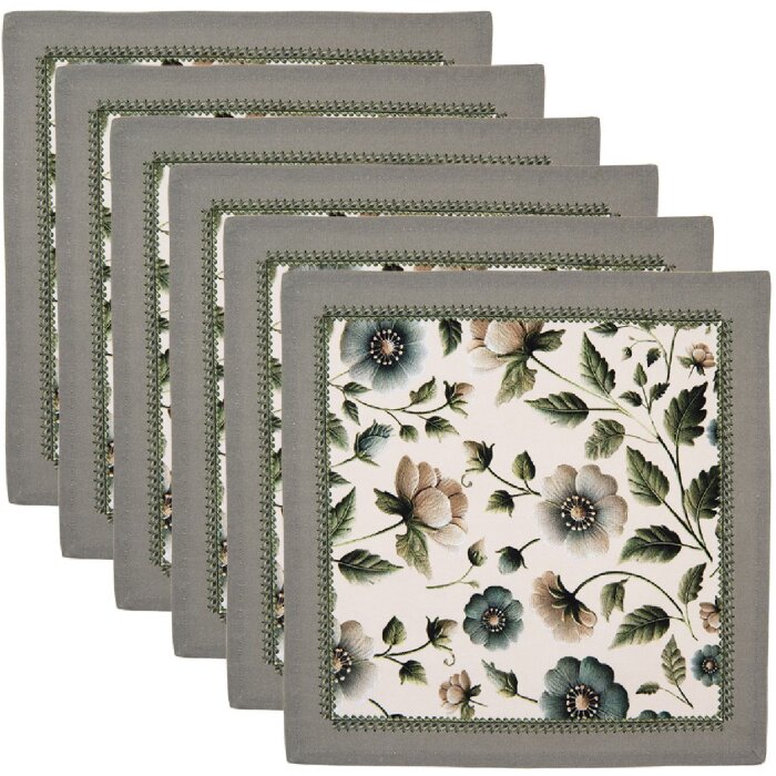 Clayre & Eef stofservetten 6-pak 40x40 cm beige groen bloemenmotief