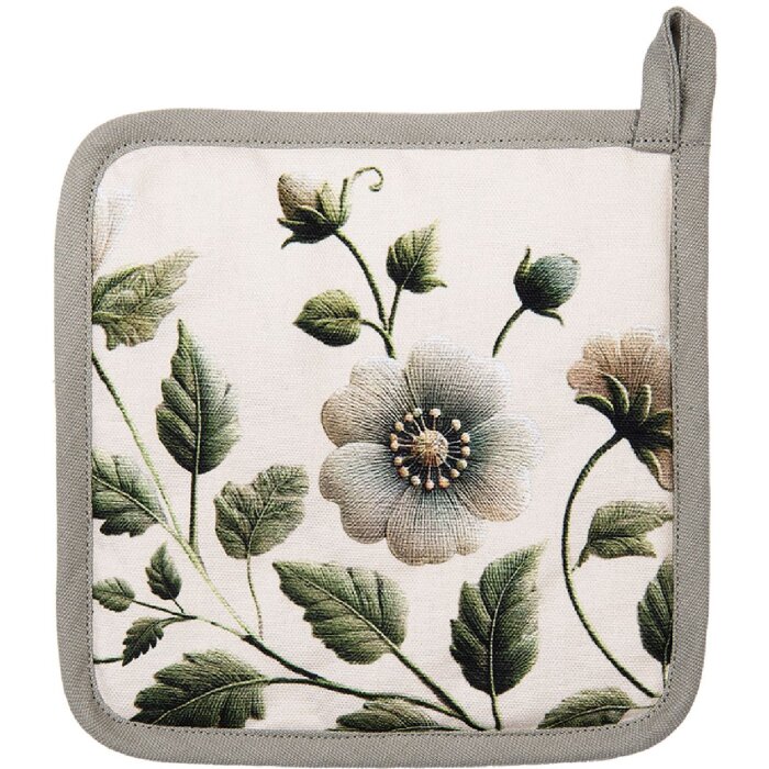 Clayre & Eef GTB45 Keukentoebehoren 20x20 cm katoen beige groen bloemen hittebescherming