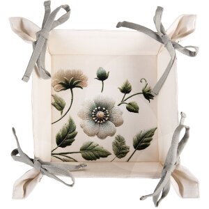 Clayre & Eef stofbrodkorf 35x35x8 cm, beige met groen...
