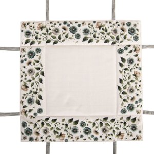 Clayre & Eef stofbrodkorf 35x35x8 cm, beige met groen bloemenpatroon en decoratieve strikken