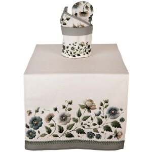 Clayre & Eef tafelkleed 50x140 cm beige-groen