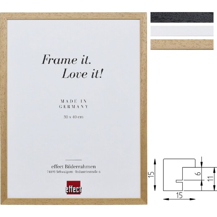 Effect houten lijst Profil 2330 – massief hout met kastprofiel, zwart, natuurlijk, wit