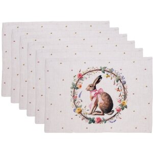 Clayre & Eef tafelsets 6-pak hondje met bloemenkrans...