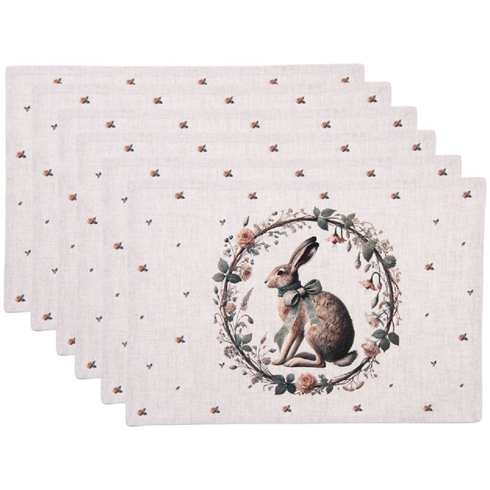 Clayre & Eef NLE40 tafelset 6 stuks 48x33 cm beigebruin katoen