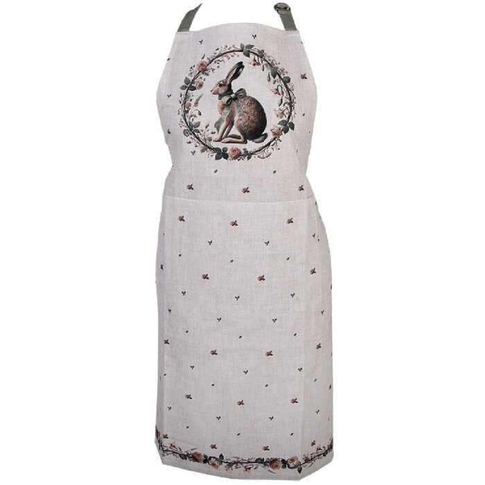 Clayre & Eef NLE41 keuken schort 70x85 cm beige-bruin katoen