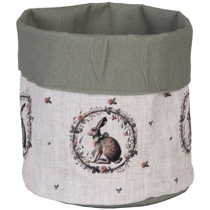 Clayre & Eef Broodmandje NLE50 Ø15x16 cm Beige met Hase-afdruk en Groene Rand