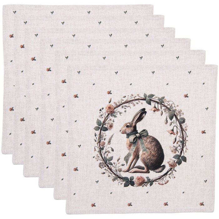 Clayre & Eef servetten set van 6 stuks, beige en bruin, 40x40 cm