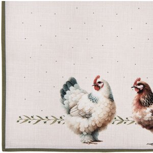 Clayre & Eef tafelsets 6-pak 48x33 cm hennendesign beige met groene rand