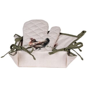 Clayre & Eef Stoffen Broodmandje 35x35x8 cm Beige met Groene Rand