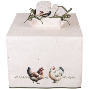 Clayre & Eef Stoffen Broodmandje 35x35x8 cm Beige met Groene Rand