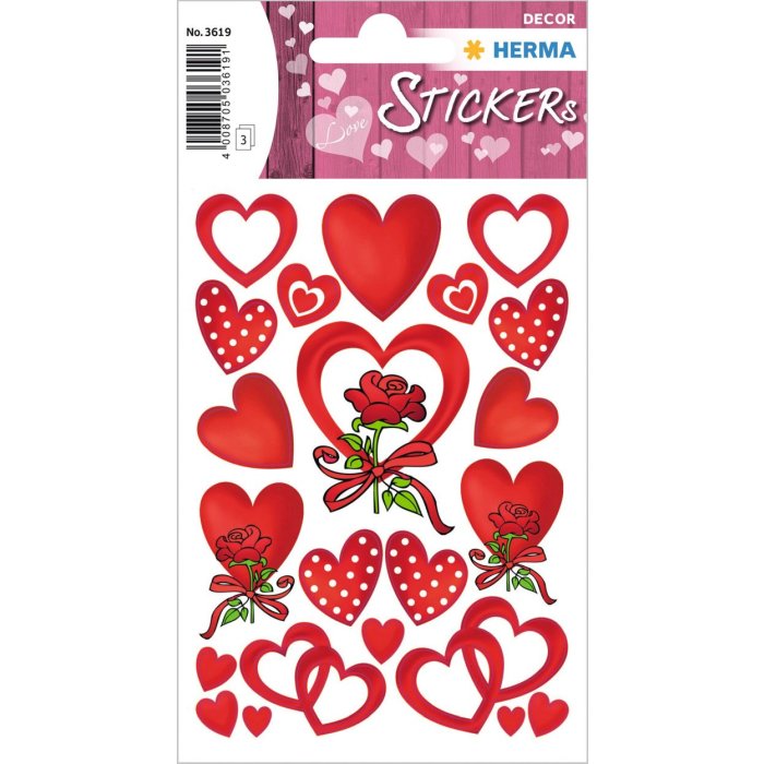 Decoratieve etiketten harten en rozen 3 vellen.