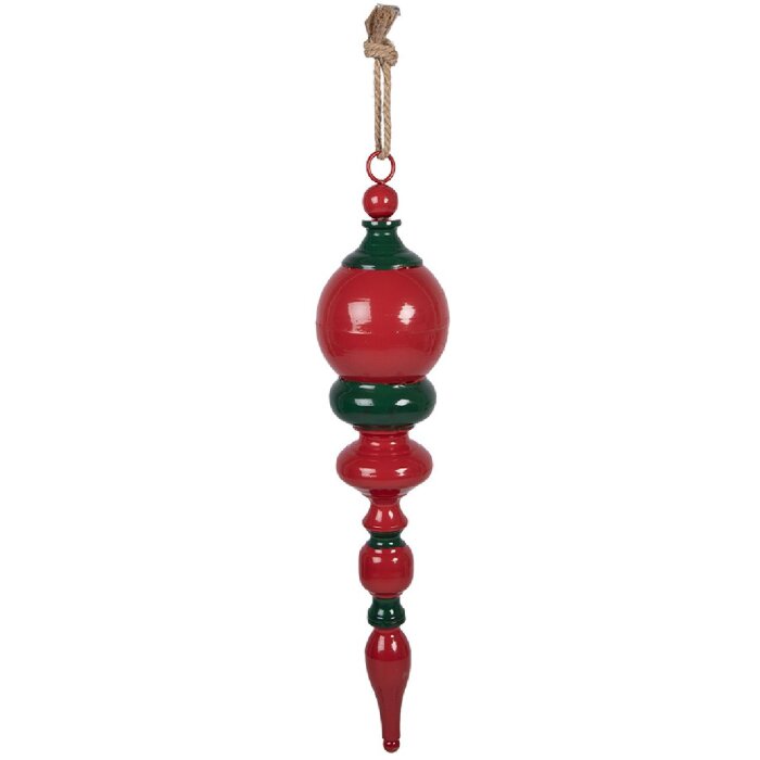 Clayre & Eef kerstdecoratie hanger metaal rood-groen Ø 14x70 cm