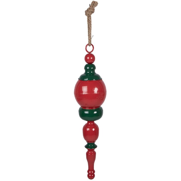 Clayre & Eef kerstdecoratie hanger metaal rood-groen Ø 12x52 cm