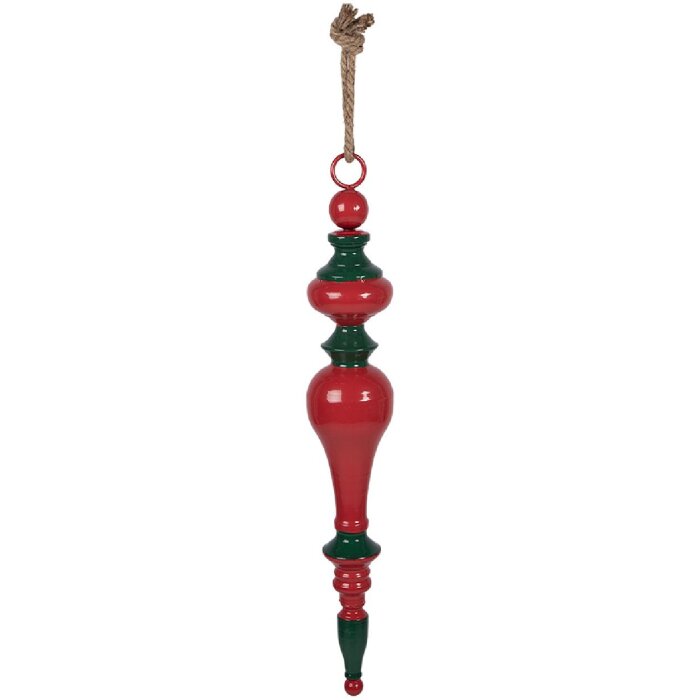 Clayre & Eef kerstdecoratie hanger metalen rood en groen Ø 9x57 cm