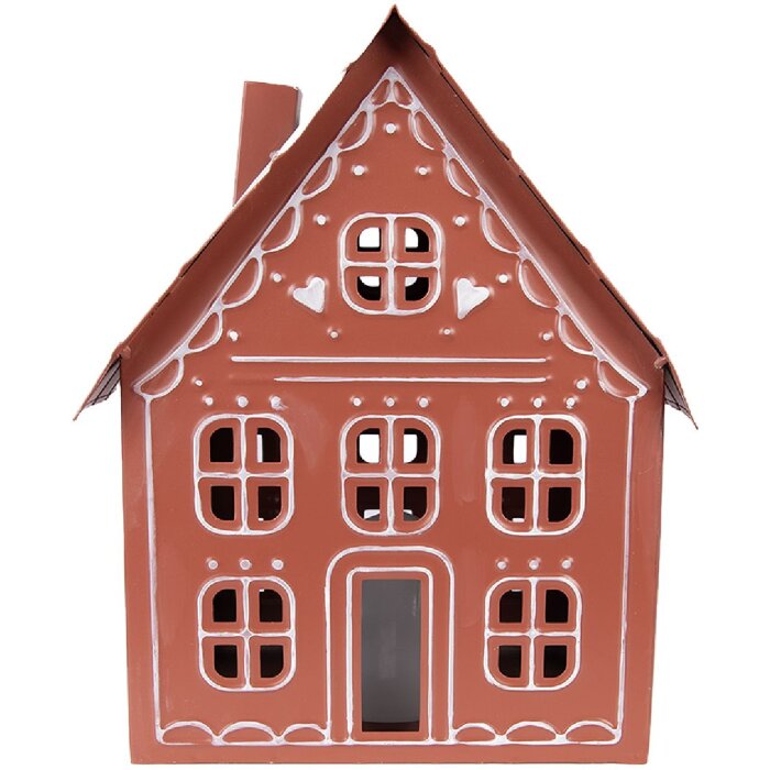Clayre & Eef kerstdecoratie huis met LED, bruin-wit, 27x19x32 cm
