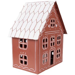 Clayre & Eef kerstdecoratie huis met LED, bruin-wit, 27x19x32 cm